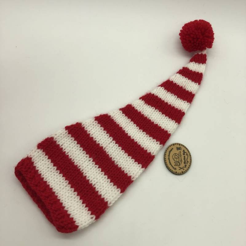 Red white striped hat with red pompon