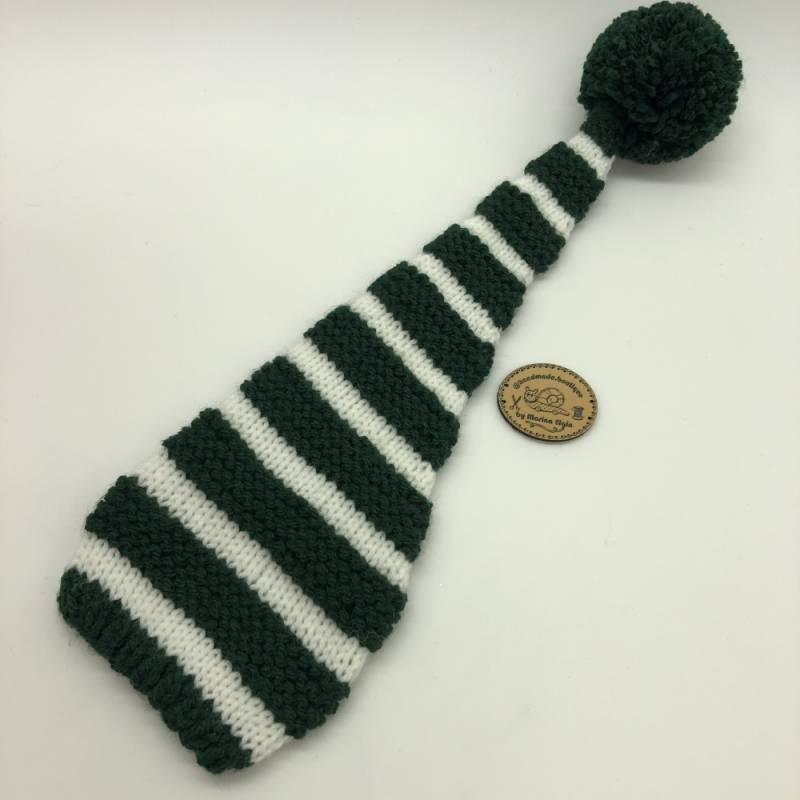 Green white striped hat with green pompon